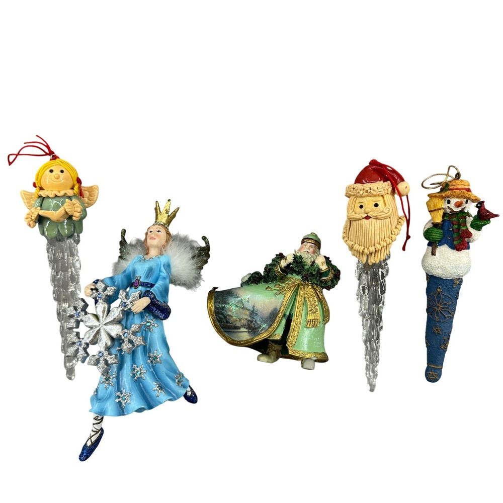 Mixed Lot 5 Christmas Ornaments Figurines Santa Snowman Ice Queen Angel AS IS